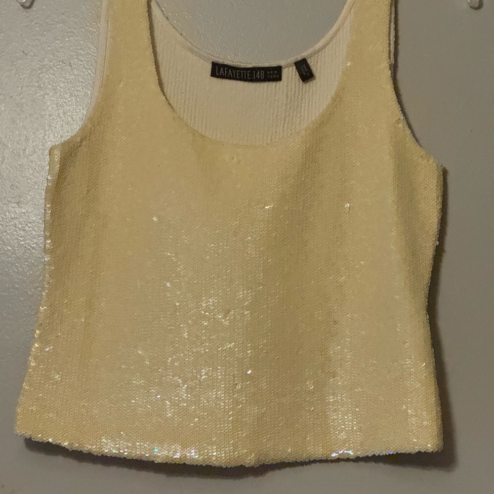 Lafayette 148 New York Pale Yellow Sequin Cream Sleeveless Tank